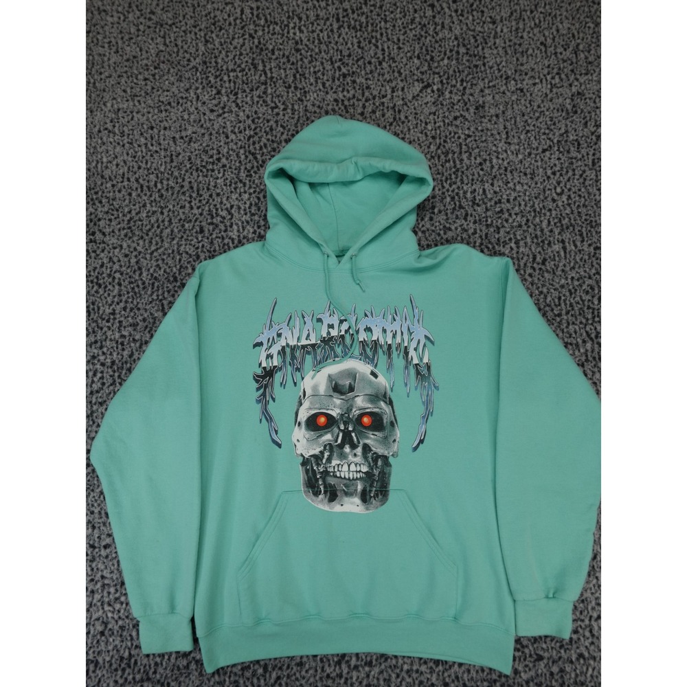 Gnarstic Street Adopt Mens Large Seafoam Green Robotic Skull Graphic Hoodie L